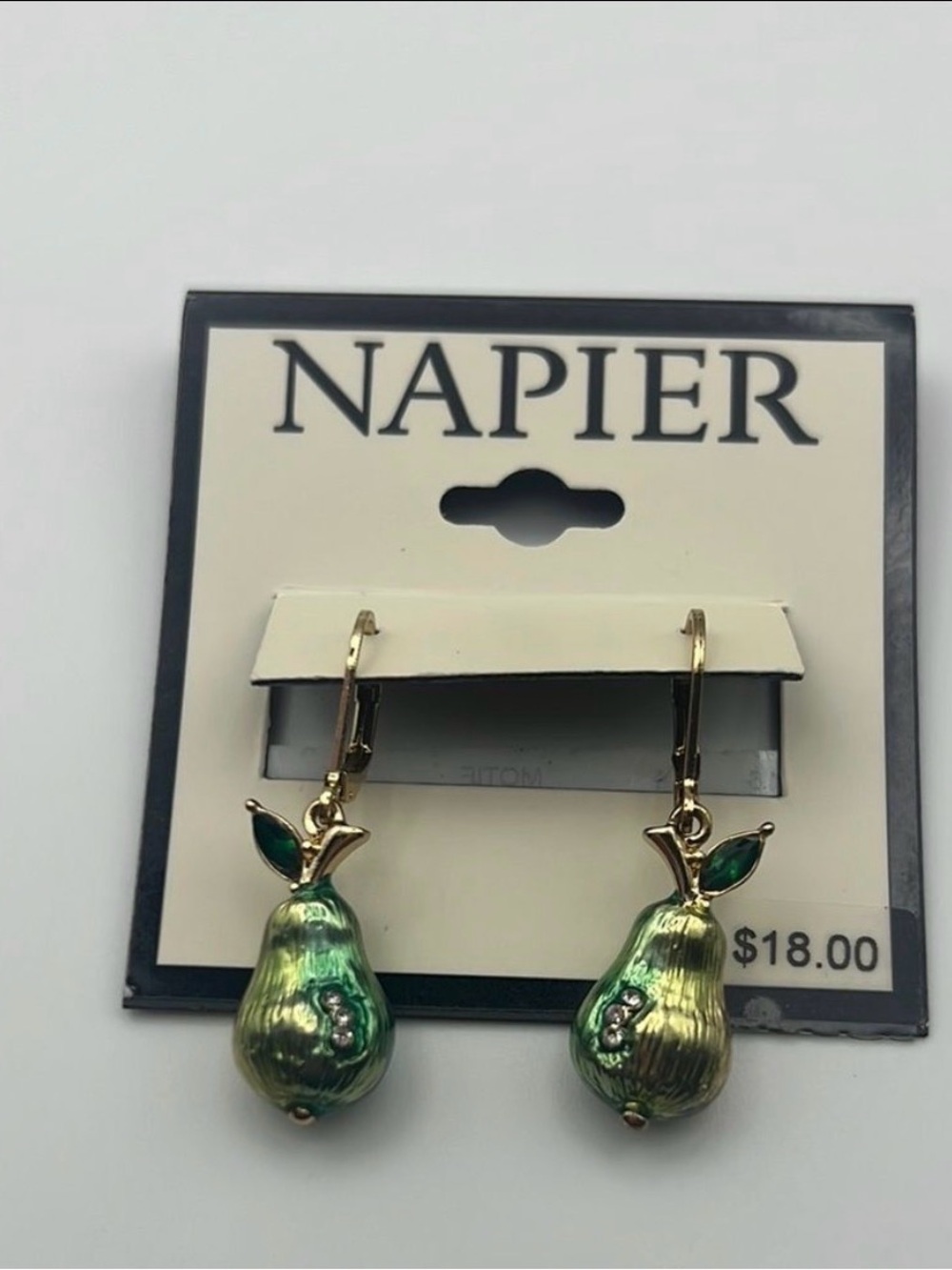 Napier Gold-Tone Green Enamel Pear Drop Earrings - Picture 2 of 2
